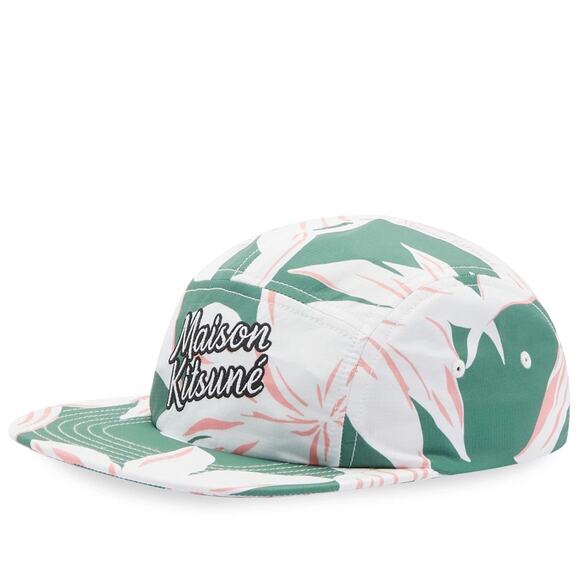 Maison Kitsuné Embroidered Flower 5 Panel Cap Green/White/Pink One Size NWT - Picture 1 of 11